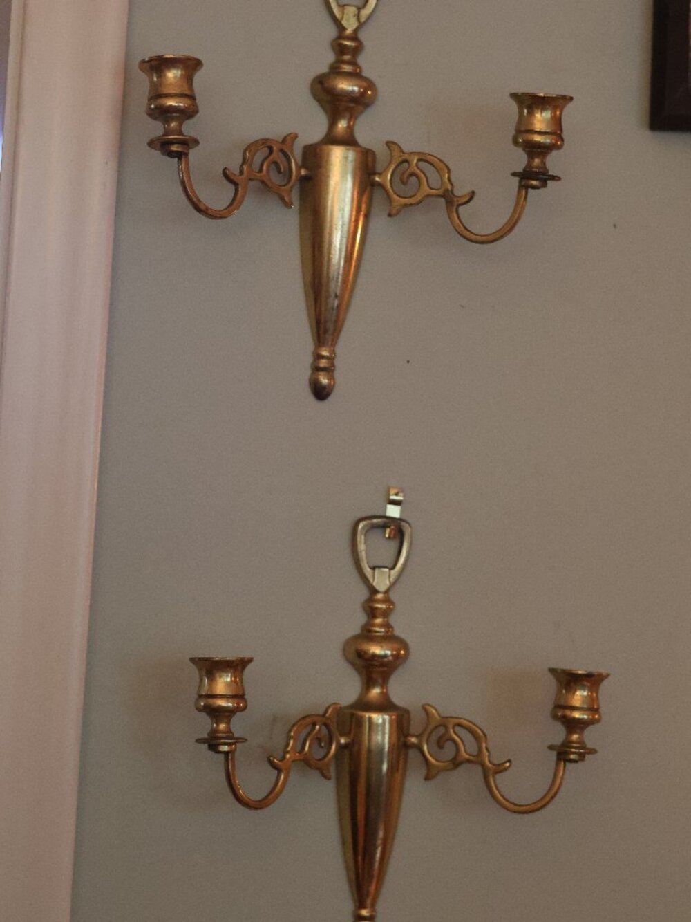 Vintage Solid Brass Double Arm Wall Sconce Candle Holders - Made in England Pair